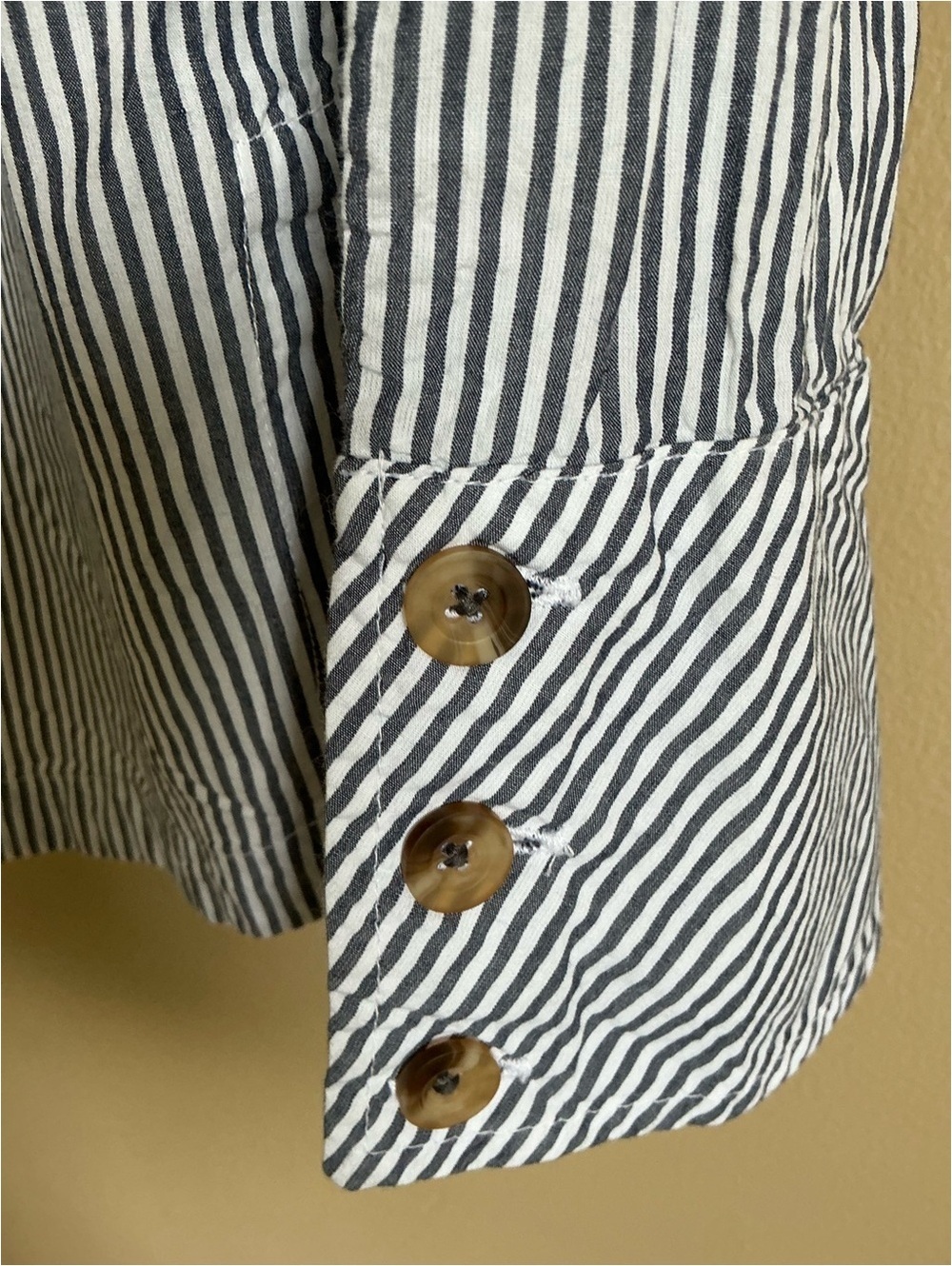 Anthropologie Black and White Striped Button-Trim Popover Top - Picture 7 of 9